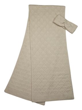 Love & Lore Ivory Knit Scarf Headband Set Wool Blend Diamond Pattern Cozy Winter